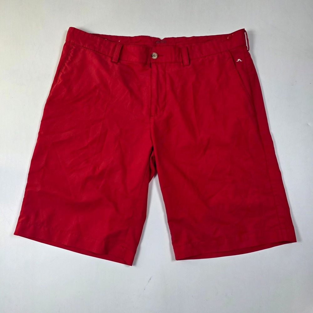 J.Lindeberg Golf Shorts Mens 34 Red Regular Fit Somle Light Poly Performance